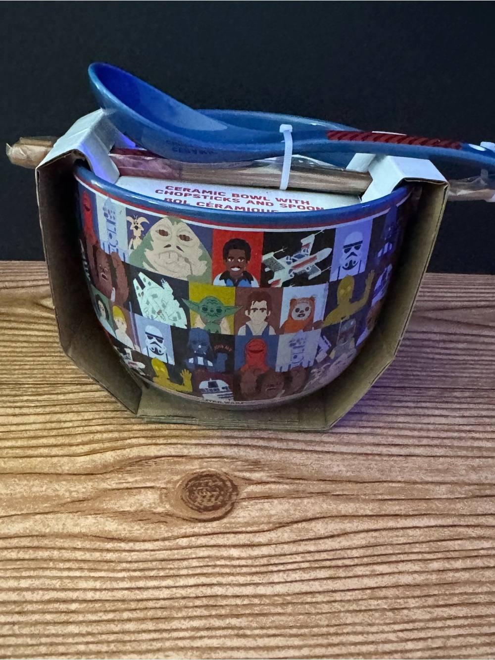 Star Wars Multicolor Character Ceramic Bowl with Blue Spoon and Chopsticks